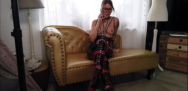  Fucked in latex outfit while friend listens on the phone